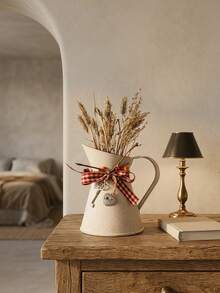 Rust-Proof Iron Flower Pot, Vintage Galvanized Red And White Farmhouse Style Planter With Spotted Finish, Square Bow And Heart-Shaped Key Pendant, Suitable For Entryway, Kitchen And Shelf Indoor Decoration, Perfect Holiday Gift For Plant And Home Decor Enthusiasts - Multiple Styles - View 4