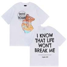 Tour 2025 Merch T-Shirt Herren Retro Hochwertige Mode T-Shirts Mann Lässiges Oversize Baumwoll-T-Shirt Streetwear - Weiss - Übersicht 2