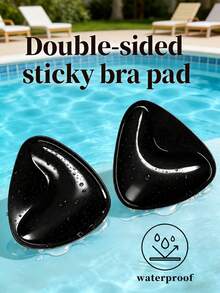 1 Par de Almofadas de Sutiã Autoadesivas Dupla Face Pretas, Inserções Triangulares Respiráveis e À Prova d'Água com Efeito Push-Up, Almofadas Invisíveis Reutilizáveis para Maiô Bikini - Preto - Visão 10