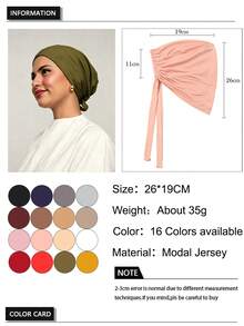 1 buah Jilbab Wanita Warna Polos dengan Tali Elastis, Syal Penutup Kepala, Topi Kecil, Cocok untuk Pemakaian Sehari-hari - Hijau Tentara - View 6