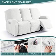 Stretch Recliner Sofa Covers, Reclining Couch Covers With Pockets, Jacquard Reclining Sofa Covers Soft Washable Furniture Protector With Elastic Bottom - 米色 - 查看 5