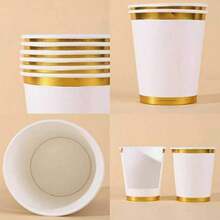 10/20/30/40/50pcs Elegant Gold Foil Rim Paper Cups, Suitable For Hot And Cold Drinks, Perfect For Parties, Picnics, Travel And Various Occasions, Ideal For Any Occasion And Birthday Celebrations - Multicolor - View 4