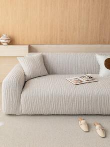 1pc 3D Sofa Cover, Multi-Functional Full Coverage Sofa Slipcover, Solid Color Geometric Pattern Design Sofa Protector Holiday Decor High Elasticity All-In-One Sofa Cover, Suitable For All Seasons - Grey - View 3