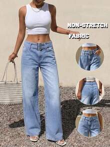 GILIPUR Women's High Waist Belt Decor Light Wash Wide Leg Denim Jeans, Casual Loose Fit Long Pants Fall - Blue - View 8