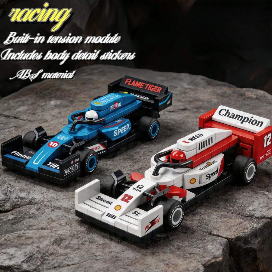 DIY Creative Educational Building Block Racing Car Series, Includes: White & Red Racing Car, Pink Racing Car, Blue Racing Car, Green Racing Car, Orange Racing Car And Red Racing Car With Multiple Elements. ABS Material, Tight Interlocking Particles, Not Easy To Disassemble. Built-In Inertial Pull-Back Module, With Stickers, Children's Building Block Toy Set, Suitable For Desktop And Car Decoration, Classroom Reward Small Gift, Gift For Kids, Graduation Season, Back To School, Fashionable Gift For Friends. Hot Selling Series - 彩色 - 查看 1