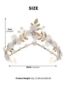 1pc Handmade Twisted Metal Leaf Pearl White Flower Headband With Rhinestone Accents, Versatile Hair Accessory For Wedding, Party, Dress, Atmospheric - Multicolor - View 8