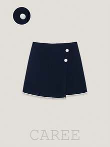 CAREE Women's Spring/Summer Navy Blue Contrast White Trim Knit Skirt ...
