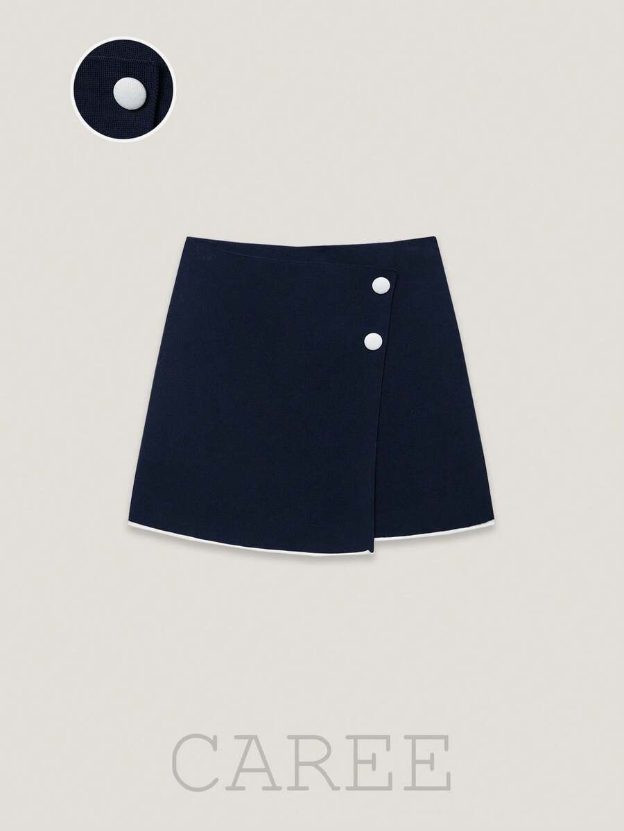 CAREE Women's Spring/Summer Navy Blue Contrast White Trim Knit Skirt ...