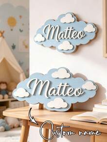 Personalized Cloud 3D Wooden Name Decor For Newborn Parents And Children's Room, Modern Nordic Nursery Wall Art, Rounded Edges Room Decoration - Black - View 6
