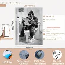 2D Flat 2D Art 1pc Unframed Gorilla Sitting On Toilet Reading Newspaper Vintage Style Canvas Print - 30.48X40.64cm Unframed Bathroom Wall Art, Home And Office Humorous Animal Decor, Mother's Day Gift, Apartment Decoration - C - View 12