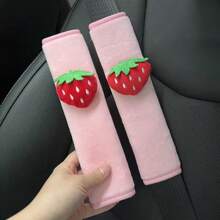 2pcs Strawberry Car Seat Belt Shoulder Pads, Seat Belt Covers, Cute Girl Car Interior Accessories - A - View 4