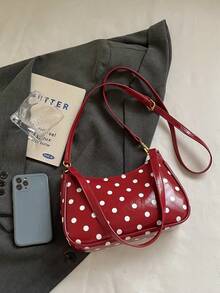1 pieza Bolso de hombro de cuero PU de unicolor para mujer, bolso bandolera multifuncional, adecuado para ir al trabajo, con correa de hombro ajustable - Burdeos - Ver 4