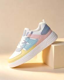 BAOLIANGXIONG 2026 New Women's Macaron Color-Block Chunky Low-Top Platform Sneakers Fashion Casual Shoes - 白黃月 - 查看 1