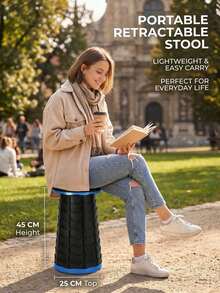 1 Portable Telescopic Folding Stool, Height Adjustable, Suitable For Outdoor Camping, Queuing, Fishing, Thickened And Heavy-Duty, Travel-Friendly, Non-Slip Storage Stool - All Black (individual Color Box Packaging) - View 4