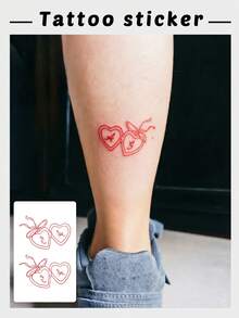1張紅色雙心鎖頭字母臨時紋身貼紙，極簡浪漫蝴蝶結愛心吊墜假紋身，適用腳踝手腕，防水情侶少女風身體裝飾，情人節約會情侶配對Ins熱門臨時紋身 - 紅色 - 查看 1