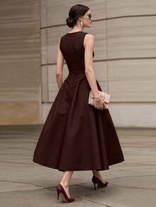 Women's Solid Color Elegant Casual Daily Commute Office Business Sleeveless Dress - Brown - View 3