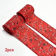 2 Rolls Classic Red Paisley Pattern Ribbon (With Wire Edge), 6.3cm Width, 600cm Total Length, Suitable For Holiday Celebrations, Vintage Theme Parties, Wedding Decor, Gift Wrapping And DIY Bows - View 8