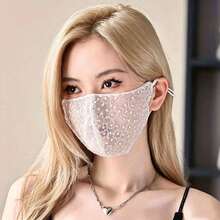 1pc Women's Embroidered Mesh Decorative Face Mask, Breathable Lace Washable Face Mask, Shaping Face Mask, Breathable, Washable, Lightweight, Provides Sun Protection, Suitable For Various Outfits - Multicolor - View 2