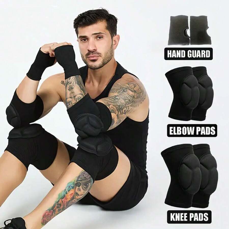 6pcs Sports Protective Gear Set, Unisex Arm Guards And Wrist Guards, Knee Pads, Using Advanced Shock Absorption Technology And Dynamic Elastic Fabric, Suitable For Dance, Training, Kneeling, Volleyball, Basketball, Football, Equipped With Shock Absorbing Cushion - Multicolor - View 1