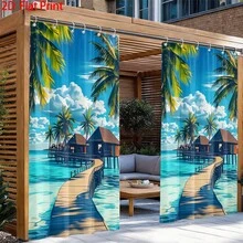 1PC/2pcs Outdoor Window Shade Including Hooks; Featuring Tropical Island Print; Machine Washable; Ideal For Gazebos, Patios And Gardens - Printing - View 3