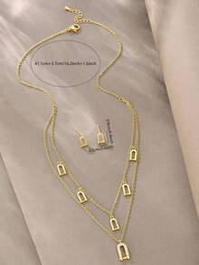 Brincos de Ouro 18k, Colar de Zircônia de Cobre, Conjunto Elegante de Luxo de Alta Qualidade, Adequado para Uso Diário, Encontros, Festas e Presentes - Dourado - Visão 6
