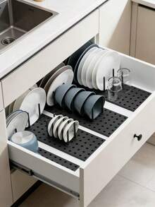 1pc/2pcs Multi-Function Drawer Organizer, Adjustable Divider Tray, Suitable For Kitchen Plates, Bowls, Non-Slip Utensil Storage Rack, Portable Compartment Storage Box - View 9