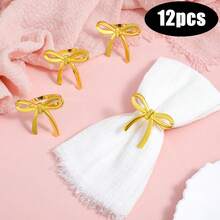 1-24pcs Gold Bow Napkin Rings, Metal Butterfly Napkin Rings, Christmas Bowknot Napkin Rings, Anniversary Wedding Birthday Party New Year Valentine's Day Banquet Table Decoration - Multicolor - View 14