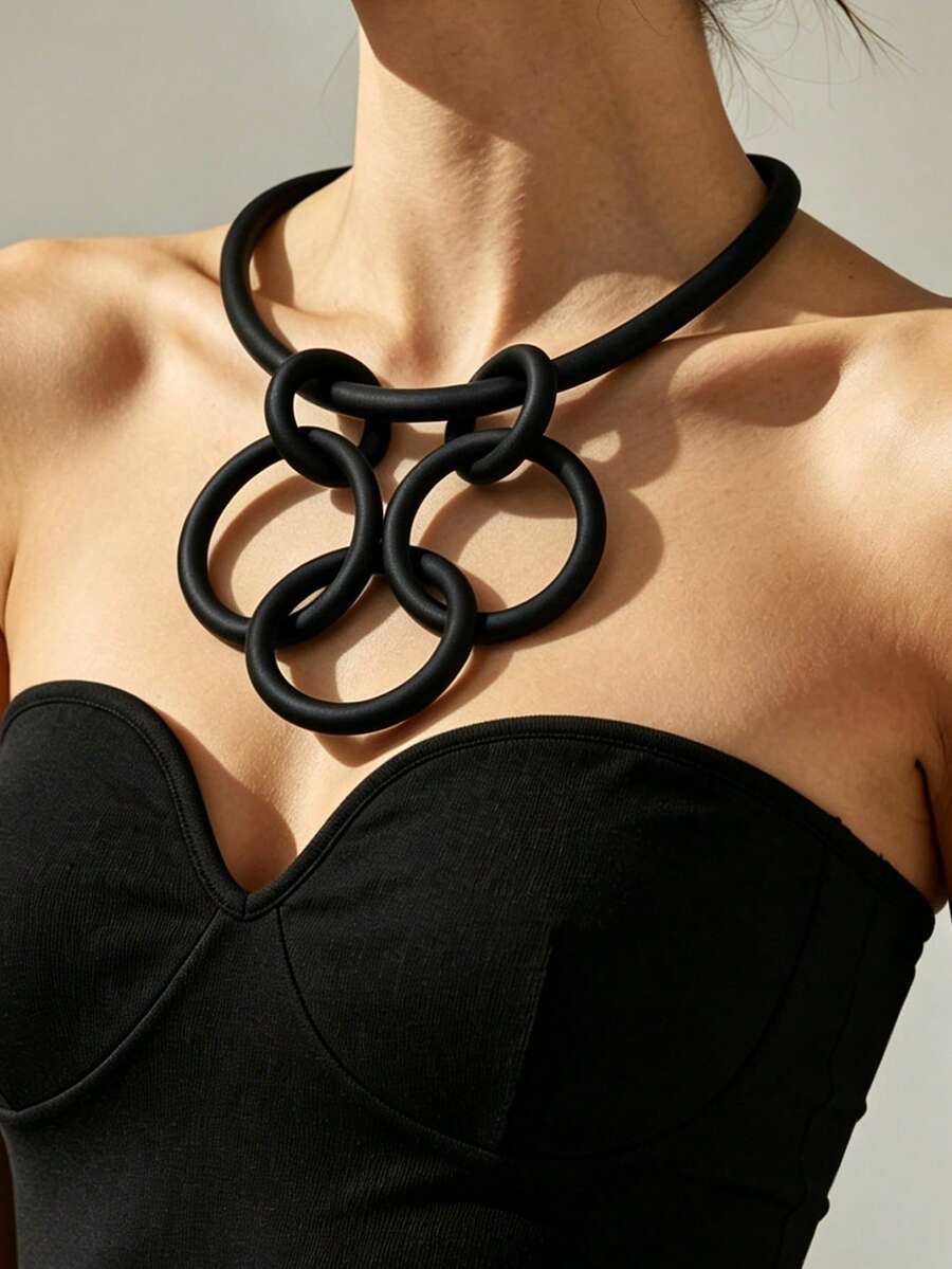 MARLIWOO 1pc Minimalist Interlocking Personalized Classic Round Geometric Exaggerated Handmade Fashion Necklace For Women - Multicolor - View 1