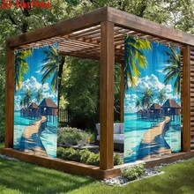 1PC/2pcs Outdoor Window Shade Including Hooks; Featuring Tropical Island Print; Machine Washable; Ideal For Gazebos, Patios And Gardens - Printing - View 2