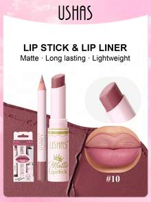 USHAS 2-In-1 Matte Lipstick & Lip Liner Kit, Waterproof & Long-Lasting, Velvet Finish Lipstick And Matching Lip Liner Combo, Non-Stick Cup, All-Day Wear, Nude & Bold Shades For Everyday & Party - #10 - View 10