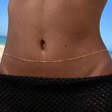 1pc Fashion Minimalist Flat Metal Chain Belly Chain | Bikini Jewelry | Waist Chain | Exquisite Body Chain - Multicolor - View 1