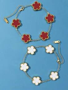 3/2/1pc Stainless Steel Lucky Four-Leaf Clover Bracelet | Exquisite Chain Design | Exclusive Gift For Her - Gold - View 8