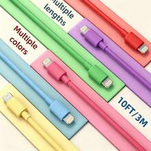 Compatible With IPhone 1m/2m/3m Extra Long Fast Charging Cable, Multiple Colors Available, Supports Fast Charging & High-Speed Data Sync, USB Data Cable, Compatible With IPhone 14/13/12/11 Pro Max/Mini/XS Max/XR/XS/8/7/6S/SE, Phone Charging Accessory - Multicolor - View 4
