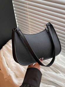 Novachic Women's Autumn Shoulder Bag, Minimalist Style, Zipper Closure, Vintage Design, Suitable For Multiple Occasions - Black - View 1