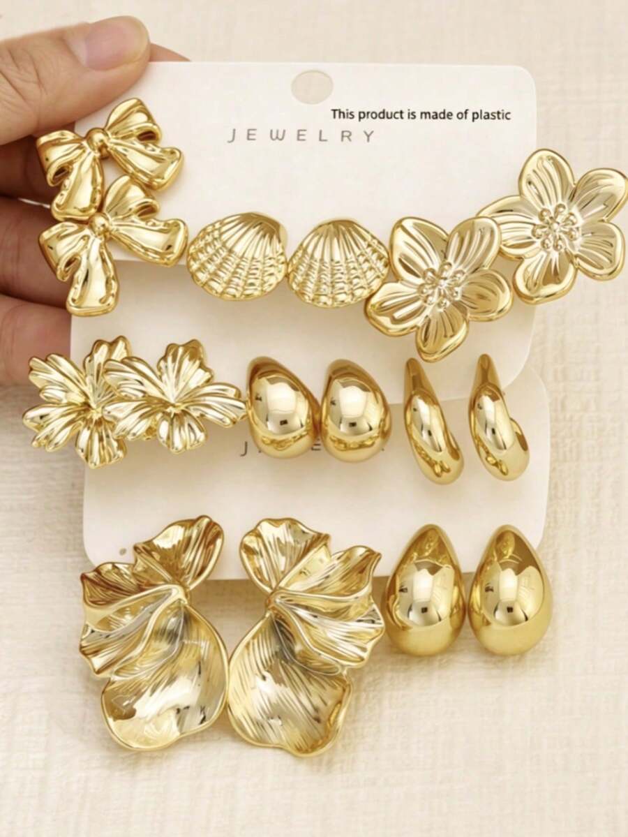 2-8 Pairs High-Quality Fashion Women's Earring Set, Including Petal, Shell, Bow And Water Drop Elements - Elegant And Charming Style, Perfect For Daily Wear, Date, Party, Outing And Gift Giving (Recommended For Mother And Close Friends) - Shape - View 1