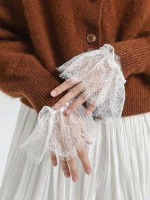 1 Pair Elegant Lace Flare Cuff Decor - White-026 - View 6