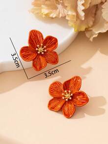 1 Pair Of Dopamine Inspired Orange Hibiscus Earrings With Vibrant Summer Beach Energy, Suitable For Kids Daily Wear - Flowers - View 5