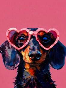 1pc 5D DIY Diamond Painting | Pink Realistic Diamond Painting Set. High-Definition Art Diamond Painting, Dog Wearing Heart-Shaped Glasses, Handmade Decorative Painting, Full Drill Mosaic Craft Kit, Develop DIY Skills And Concentration. - round diamond - View 2
