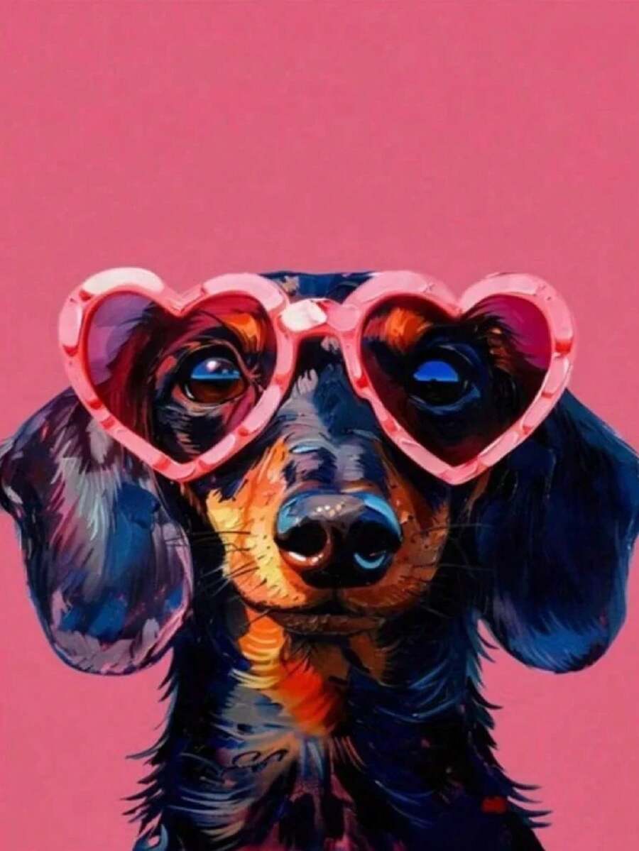 1pc 5D DIY Diamond Painting | Pink Realistic Diamond Painting Set. High-Definition Art Diamond Painting, Dog Wearing Heart-Shaped Glasses, Handmade Decorative Painting, Full Drill Mosaic Craft Kit, Develop DIY Skills And Concentration.