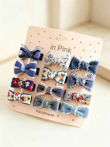 12-Piece Handmade Mini Bow Hair Clips, Floral Plaid Polka Dot Fabric BB Hair Clips, Non-Slip Bangs Hair Clips, Country Style Hair Accessory Set For Kids - Multicolor - View 4