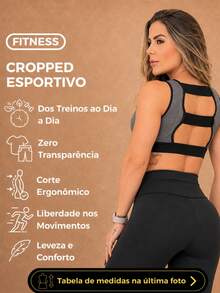 Women's Cropped Sports Fitness Top In Dry Fit Without Pads - Redwood - View 4