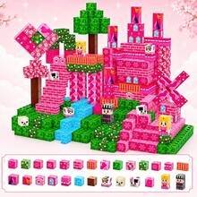 Princess & Knight Magnetic Cube Building Block Set, Pink Castle Pattern Magnet Cubes, Freely Assemble Scene, Suitable For Kids Over 3 Years Old Indoor Play & Gift - Multicolor - View 1