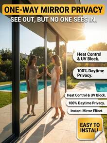 Window Privacy Film One Way Window Tint For Home, Sun UV Blocking Heat Control Reflective Mirror Film, No Glue Static Cling See Out Not In Glass Door Covering, Silver - 1PC - View 1