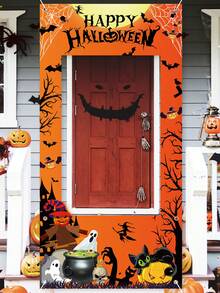 1pc Happy Halloween Photo Backdrop, Ghost Pumpkin Ghost Bat Pattern Banner, Halloween Party Supplies, Halloween Hanging Decoration, Scary Halloween Photography Props, Haunted House Decoration, Trick Or Treat Decoration, Halloween Gift, Party Gift, Photography Studio Props, Halloween Home Decor, Room Decoration, Christmas Decoration, 2027 New Year Party Decoration, New Year Gift, Winter Decoration - Halloween Pumpkin - View 7