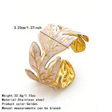 European And American Luxury Stainless Steel Oil-Drip Leaf Bracelet, Personalized Versatile Minimalist Titanium Steel Bangle - Pink - View 7