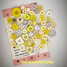 12/24/36/48/60/72/84Pcs Mixed Yellow And White Resin Buttons, Random Pattern And Color Heart, Flower, Apple Series Small Buttons, Plastic DIY Handmade Buttons Suitable For Sewing, Knitting, Craft DIY - Multicolor - View 4
