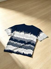 Men Plus Size Graphic T-Shirt, Artistic Gradient Wave Print Design , Crew Neck Short Sleeve Loose Fit Comfortable, Polyester Knit Fabric, Casual Comfortable Versatile Wear - Multicolor - View 4