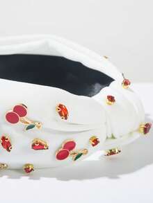 1件純色布料清新時尚高冠結韓式女款髮箍，創意合金滴油櫻桃水果系列髮飾，假期必備日常女裝穿搭 - FG518-白色 - 查看 3