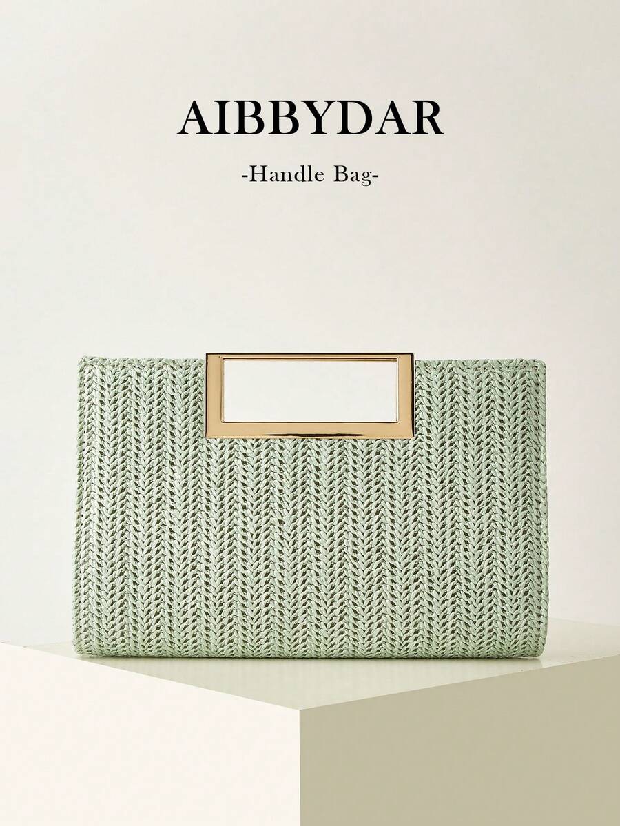 AIBBYDAR Borsa a mano da donna verde menta alla moda intrecciata, vacanza, spiaggia, borsa a tracolla versatile da donna, casual, minimalista, spiaggia, accessorio essenziale per le vacanze - Menta Verde - Visualizzare 1