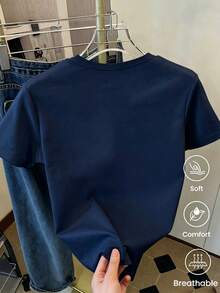 180 g de peso, fabricada en México. Nueva camiseta de manga corta para parejas, de primavera/verano, con estampado, diseño unisex, ideal tanto para el trabajo como para ocasiones informales. - Azul marino 1 - Ver 2